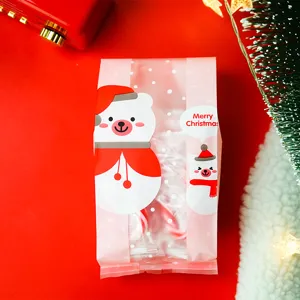 Detailed view of the cute Christmas bear candy packaging bag, translucent festive treat pouch.