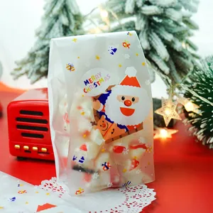 Merry Christmas Candy Bags Frosted Plastic Cookie Packaging Pouches For Holiday Sweet Biscuits Nougat Gifts Treat Bag