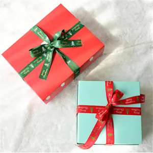 Christmas decorative gift boxes with printed ribbon satin bows for holiday party home decor wrapping