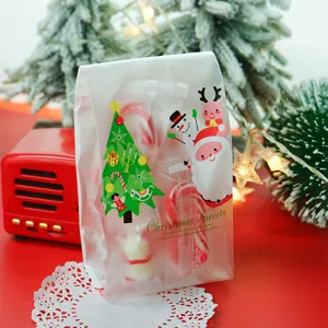 Christmas candy frosted plastic packaging bag holiday gift treat bag for cookies and sweets