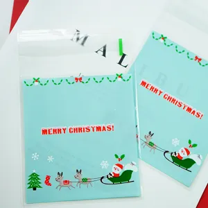 Bolsas de regalo navideñas autoadhesivas para galletas y dulces con diseño festivo.