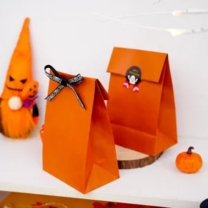 Halloween orange paper gift bags, handleless bakery packaging and food storage bags.