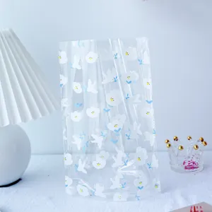 Transparent plastic packaging bag with fresh flower and bird pattern for candy cookies baking gift.