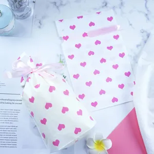 Roze hart trekkoord cadeautassen mat plastic zakjes voor cosmetica feestverpakking