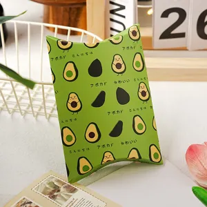 Cute green avocado printed pillow paper box for cookie packaging and stationery storage.