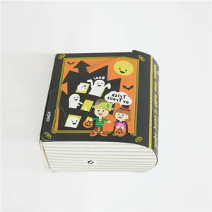 Halloween book shaped paper gift box for candy packaging party favor cute cartoon design.