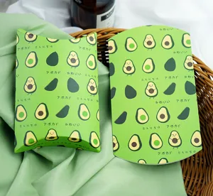 Avocado pillow paper box for cookie nougat packaging, cute cartoon gift storage container.