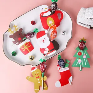 Christmas lollipop paper cards set cute snowman reindeer candy decoration packaging 6pcs