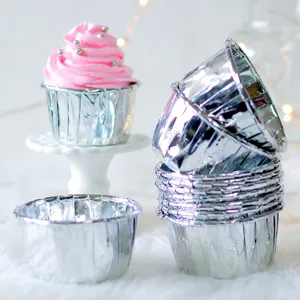 Moldes para cupcakes plateados cápsulas de papel para magdalenas y repostería casera