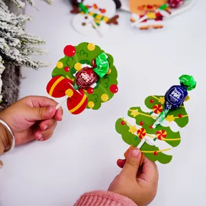 Christmas lollipop paper card set with cute tree and wreath designs for festive party decor.