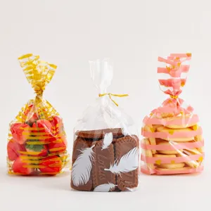 Bolsas de Plástico para Embalaje de Alimentos con Patrón de Lunares y Rayas Bolsas Transparentes para Galletas Dulces Con Lazos de Torsión