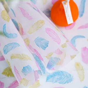 Close-up detail of colorful feather pattern greaseproof sandwich paper and baking wax paper wrap.