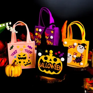 Bolsa Tote de Fieltro de Halloween Calabaza Fantasma Bolsa de Regalo de Dulces Bonita Decoración de Fiesta