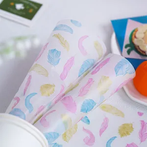 Ins Style Colorful Feather Baking Wax Paper Greaseproof Food Wrapper Sandwich Pad Paper For Kitchen Baking