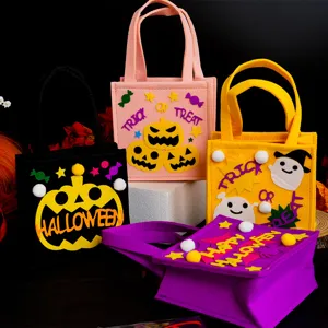 Bolsa de caramelos de fieltro para Halloween, lindas bolsas de regalo de calabaza para decoración.