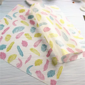 Colorful feather pattern baking wax paper greaseproof paper for food packaging and sandwich tray pads