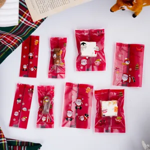 Sacs d'Emballage Alimentaire de Noël Sacs en Plastique Thermoscellés Imprimés Pour Nougat Snowflake Crisp Bonbons Cadeaux Rouge