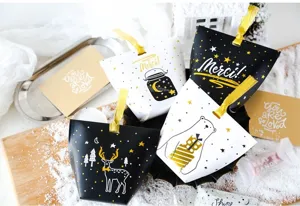 Christmas paper candy gift boxes with gold stamping ins style set of 4 pieces pack