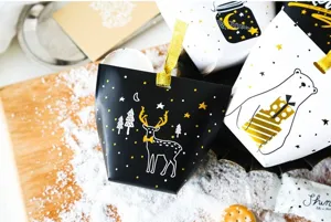 Christmas gift paper bags candy boxes gold stamping cute cartoon design cookie biscuit packaging