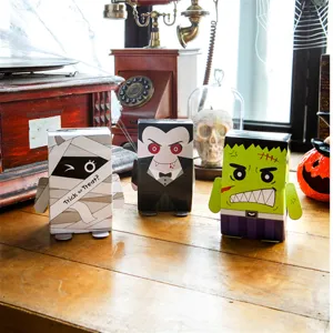 Halloween standing gift boxes set, creative funny ghost candy packaging for party decor.