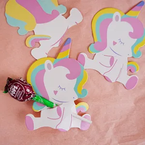Simpatica carta di carta lecca-lecca DIY unicorno decorazione regalo compleanno bimbi