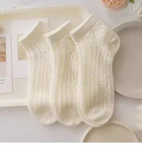 Summer women white mesh ruffled short socks cute sweet style breathable boat socks