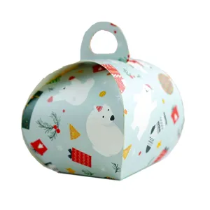 Boîte Cadeau en Carton Bleu Clair de Style Nordique Ours Polaire Joli Dessin Animé Imprimé Boîte d'Emballage Cadeau pour Gâteau Pâtisserie Biscuits Noël