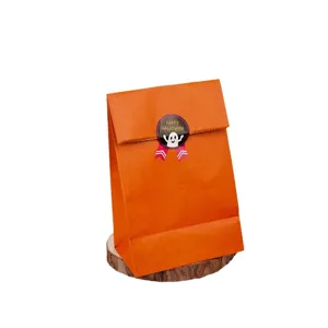 Orange Halloween paper bag with seal sticker, handleless gift packaging bag for baking parties.