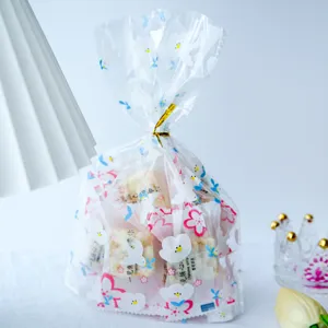 Transparent plastic packaging bag for candy cookies gift bakery fresh bird flower design