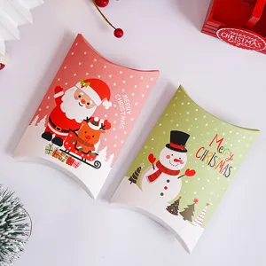 Christmas Pillow Boxes Paper Candy Gift Packaging Boxes Santa Snowman Festive Party Favor Holiday Party Supplies