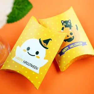 Halloween pillow paper boxes candy gift packaging boxes with cute ghost and cat design.