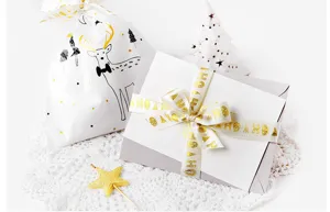 Gold Christmas tree printed ribbon for gift wrapping, 1.5cm wide decorative holiday ribbon.