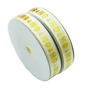 Christmas gold printed ribbon for gift wrapping, cake box decoration, and holiday crafting 1.5cm