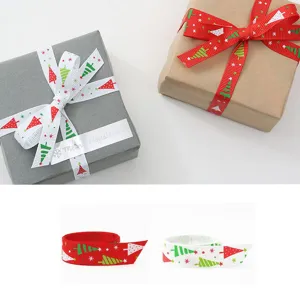 Christmas Tree Printed Satin Ribbon Red White Ribbon For Gift Wrapping Party Craft Holiday Home Decor
