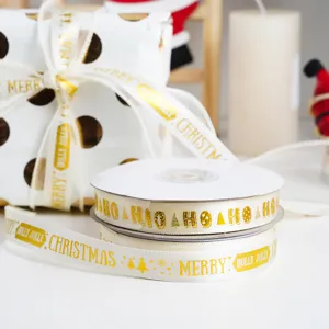 Gold Christmas tree ribbon, 1.5cm wide decorative holiday gift wrapping satin tape.