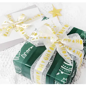 Christmas gold printed ribbon 1.5cm wide for gift wrapping and cake box decoration.