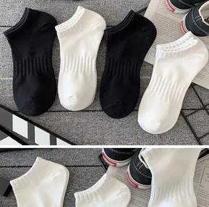 Detail shot of men's casual breathable low cut short socks in classic black and white.