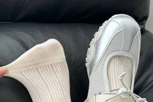 White mesh hollow-out socks for women, breathable summer ballet style thin cotton short socks