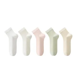 Women summer thin mesh breathable short tube socks set of five pastel colors daily wear