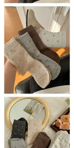 Women floral mid-calf socks Japanese style vintage slouch cute socks grey beige casual