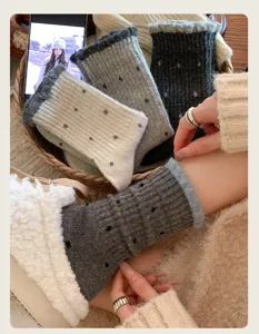 Autumn winter retro cozy knit crew socks with cute polka dots casual warm daily wear soft