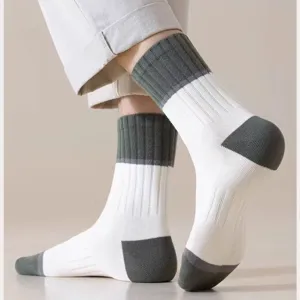 Men's Casual Sports Crew Socks Breathable Sweat-Absorbent Colorblock Versatile Mid-Tube Socks