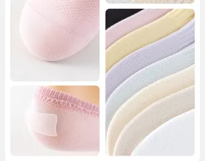 Women shallow boat socks mesh breathable detail shot showing heel grip and soft knit texture.