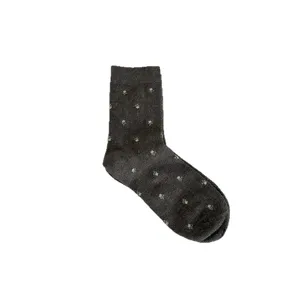 Grey mid-tube socks for women with cute small floral print daily wear casual hosiery
