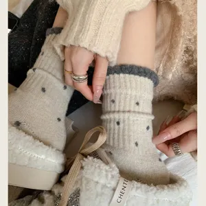 Autumn winter vintage polka dot knit socks cozy warm comfortable thermal footwear accessory