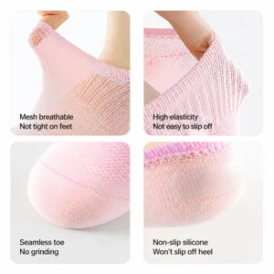 Women breathable mesh low cut boat socks with anti slip silicone grip and seamless toe design.
