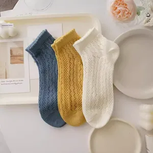 Summer women's mesh short socks breathable hollow out cute solid color casual boat socks