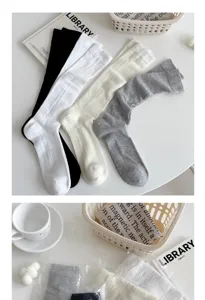 Women summer thin vertical striped solid color mid-calf stacked socks casual daily wear.