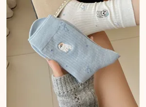 Cute cat and dog embroidery mid tube socks sweet ballet core style casual cotton socks