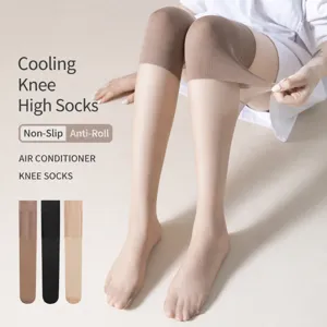 Womens Over The Knee Anti-Slip Thigh High Stockings Summer Thin Breathable Patchwork Knee Protection Long Socks Hosiery
